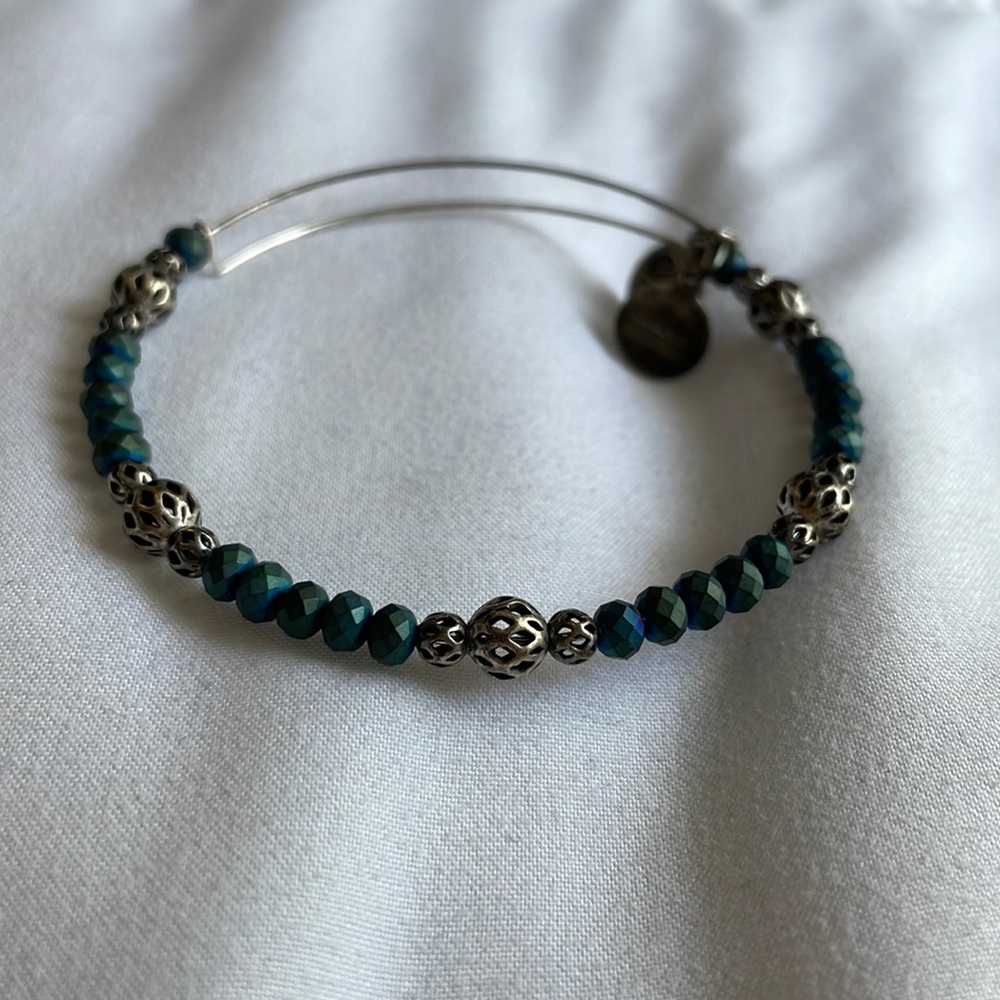 Alex and Ani Silver, Green and Blue Beaded Adjustable Bracelet